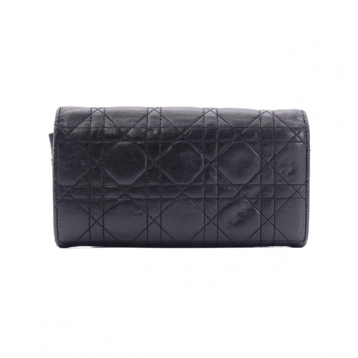Christian Dior Miss Dior Chain Wallet, Long Wallet, Leather, Black with Gold Hardware