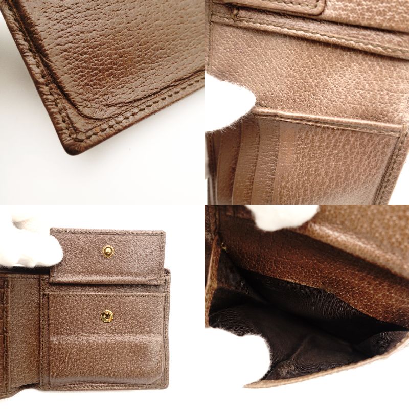 GUCCI Supreme Ophidia Compact Wallet Beige × Brown PVC Leather Mini Wallet Foldable Wallet 7-10-338