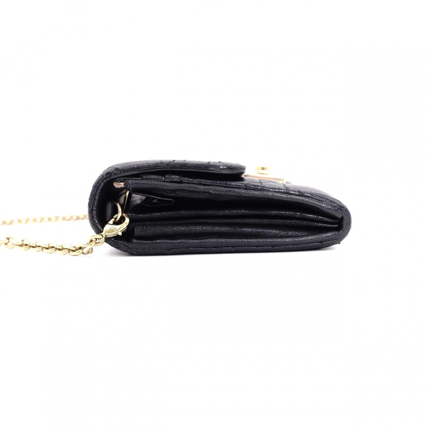 Christian Dior Miss Dior Chain Wallet, Long Wallet, Leather, Black with Gold Hardware