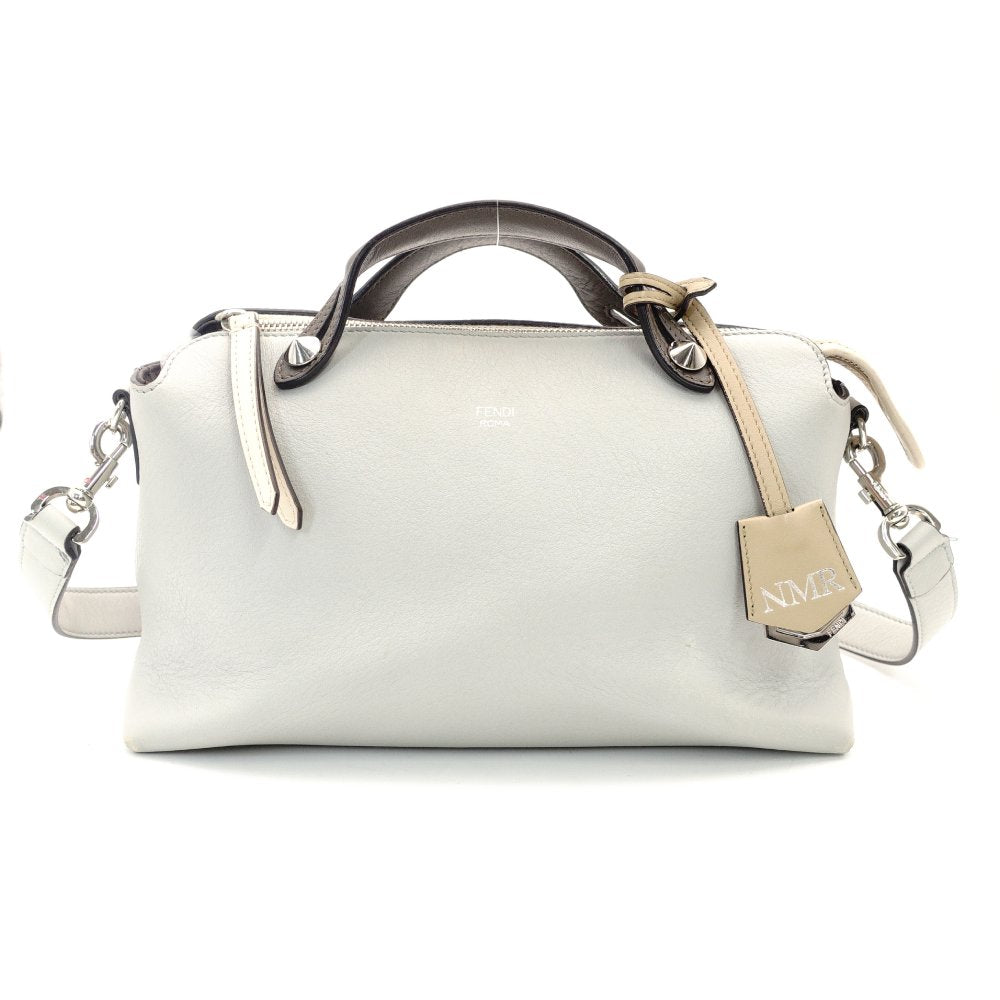 FENDI By the Way Medium Gray × Beige Leather 2-Way Handbag Shoulder 7-10-642