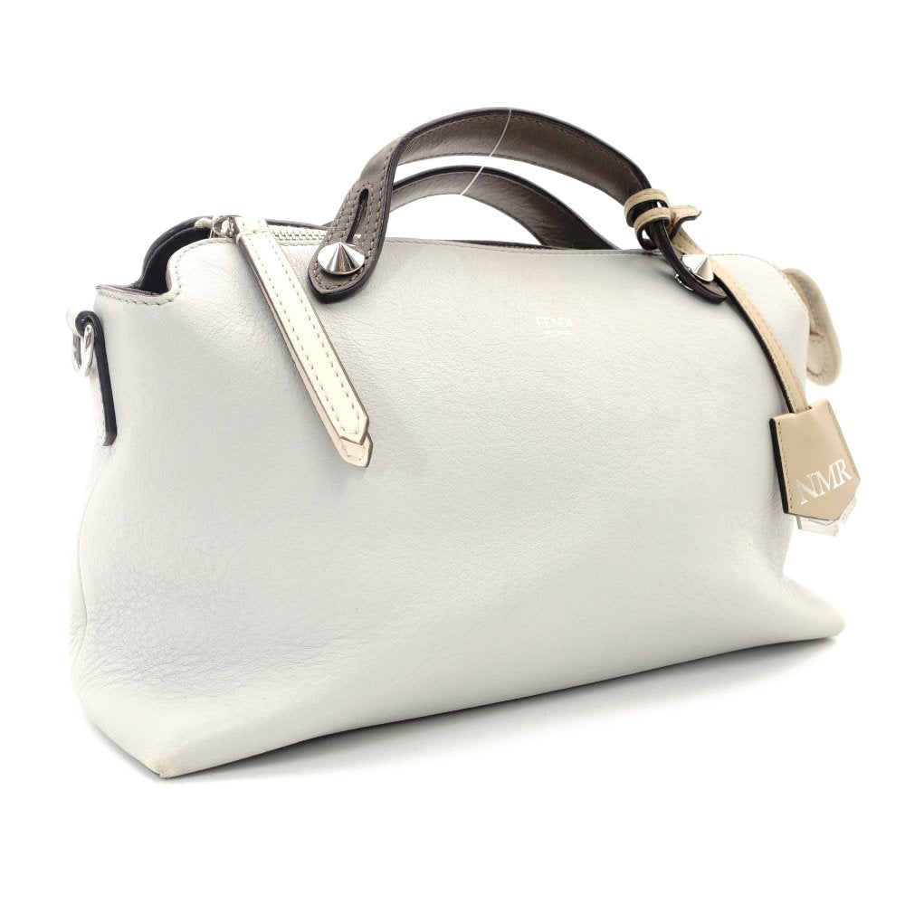 FENDI By the Way Medium Gray × Beige Leather 2-Way Handbag Shoulder 7-10-642