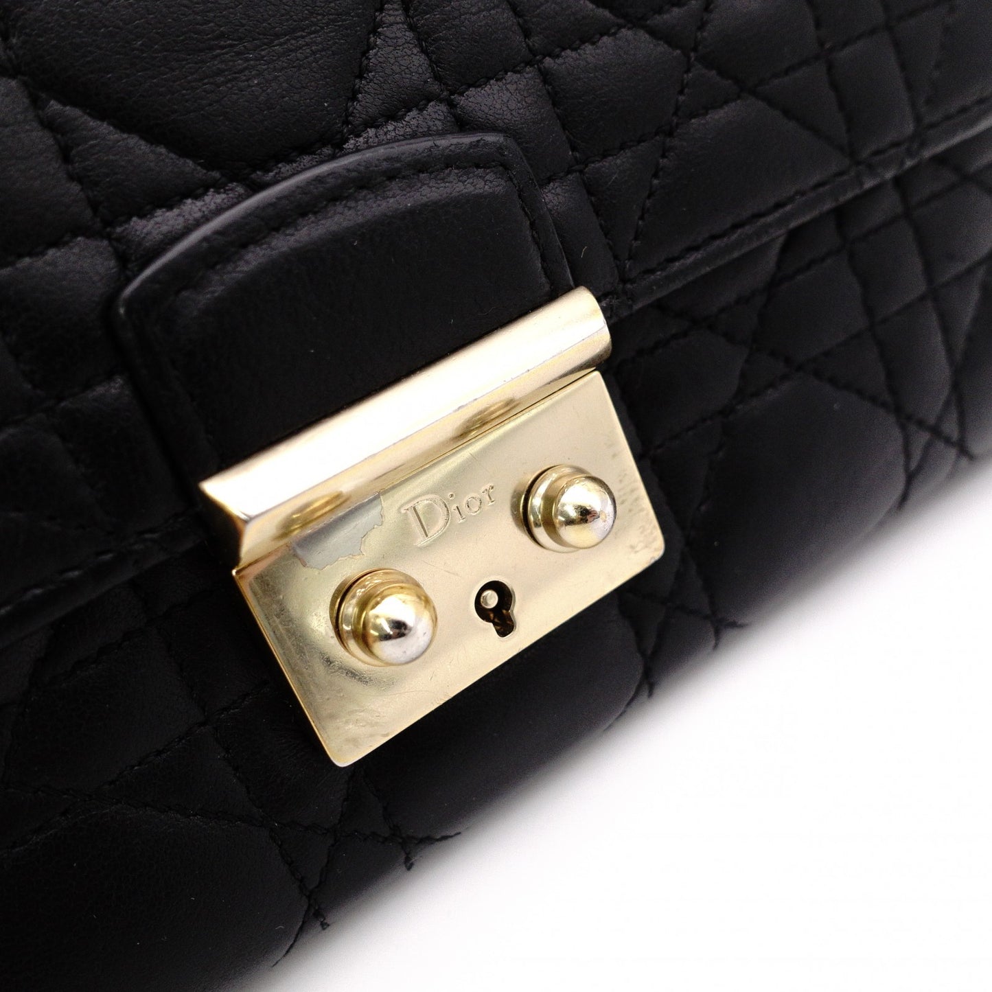 Christian Dior Miss Dior Chain Wallet, Long Wallet, Leather, Black with Gold Hardware