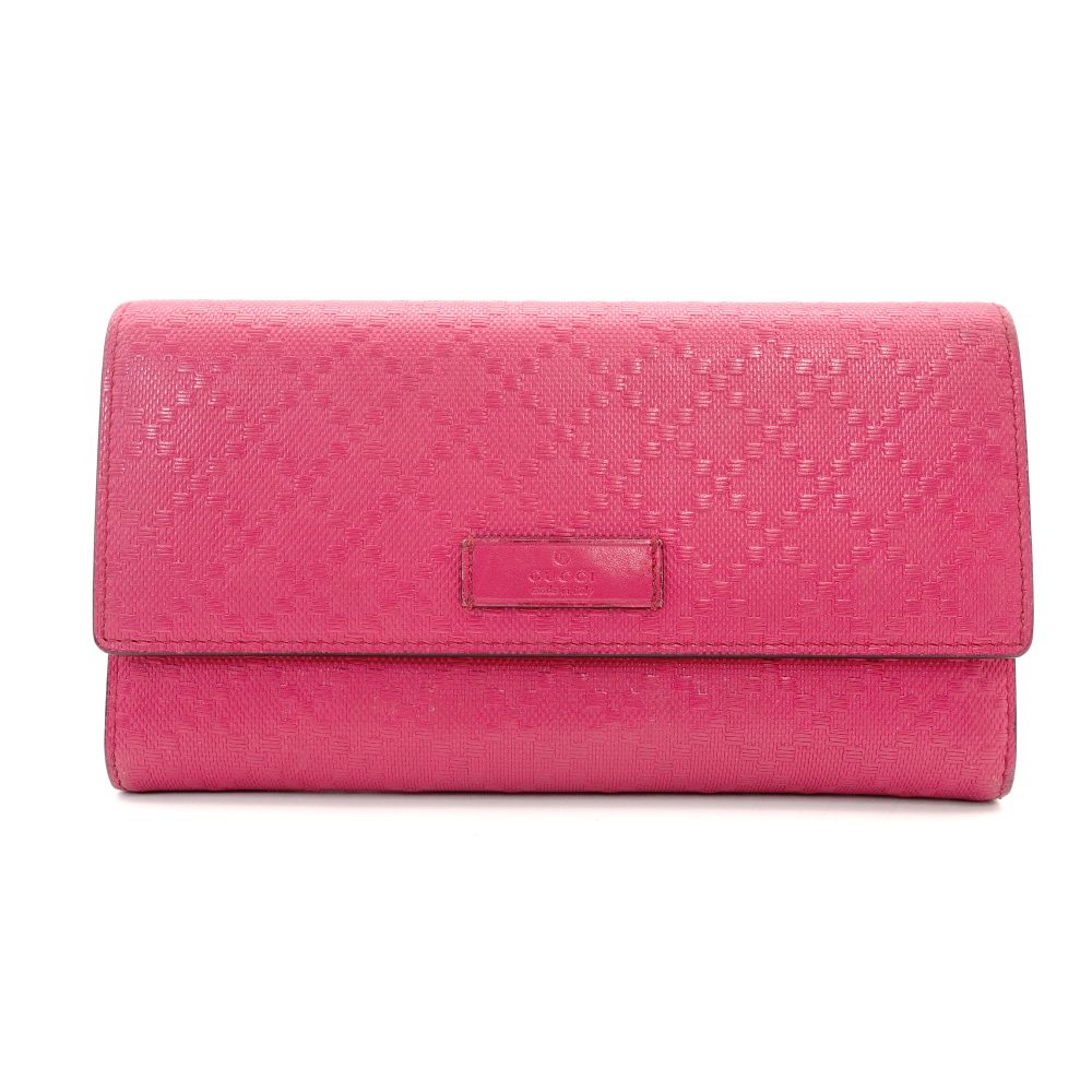 GUCCI Diamante Pink Leather Long Wallet with GG Logo, Box Included, Women's 7-10-919-2