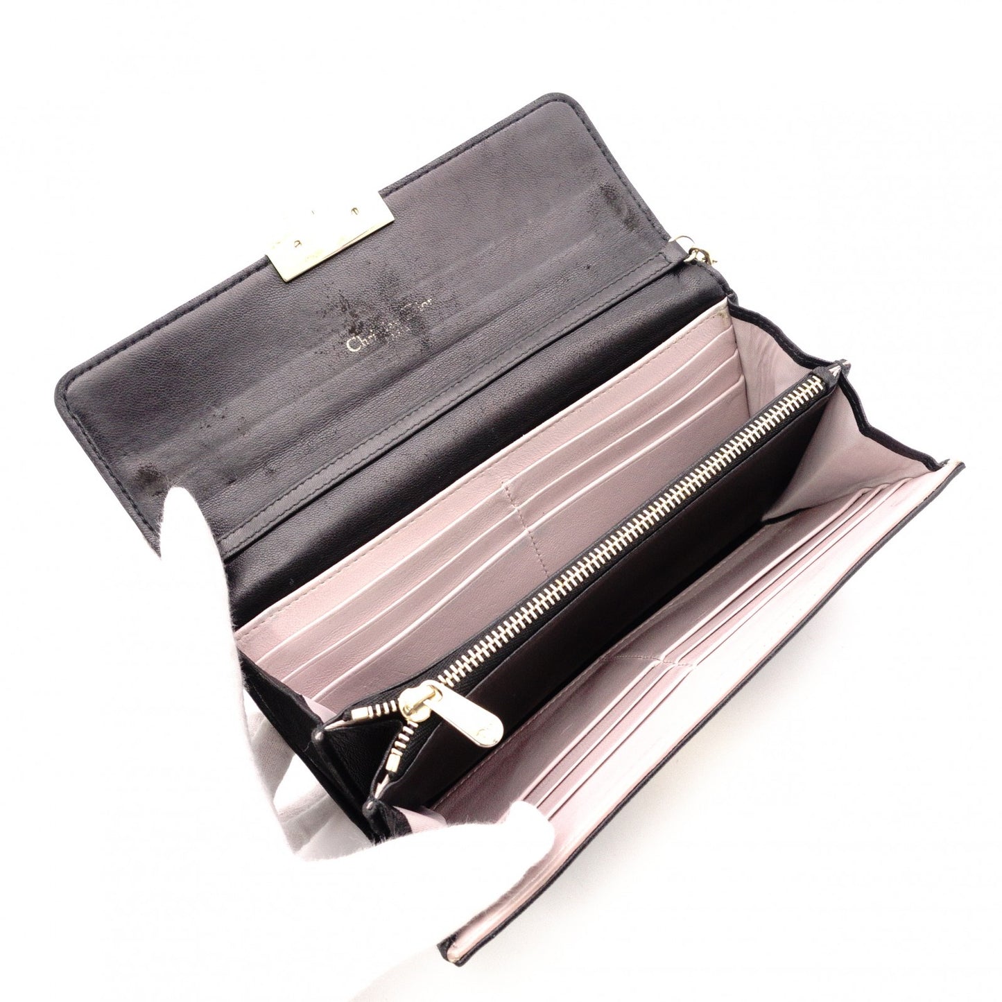 Christian Dior Miss Dior Chain Wallet, Long Wallet, Leather, Black with Gold Hardware