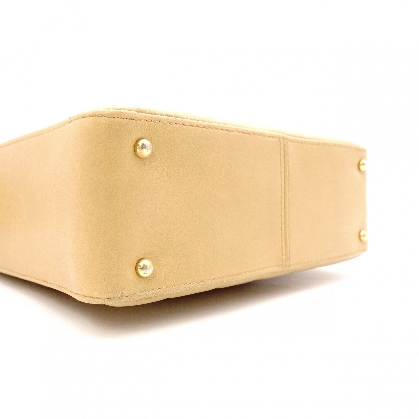 CHANEL Chocolate Bar Shoulder Bag, Leather, Beige, Vintage, Gold Hardware