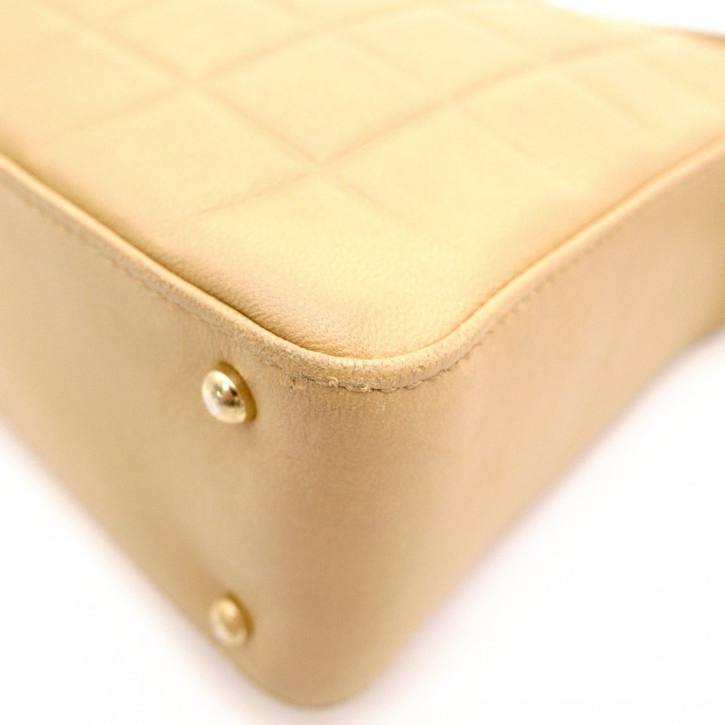 CHANEL Chocolate Bar Shoulder Bag, Leather, Beige, Vintage, Gold Hardware