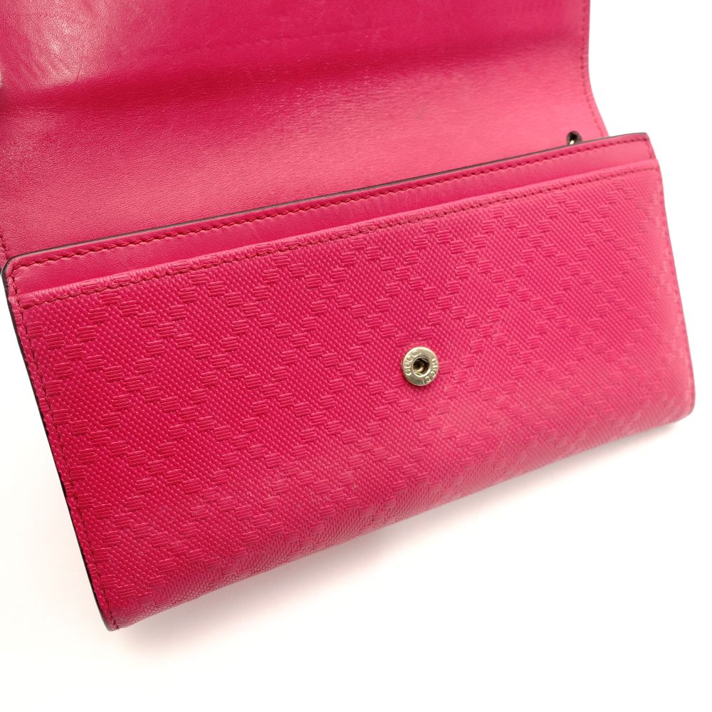 GUCCI Diamante Pink Leather Long Wallet with GG Logo, Box Included, Women's 7-10-919-2