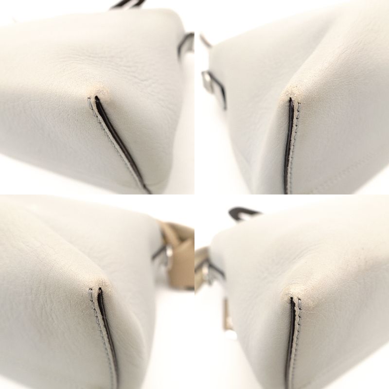 FENDI By the Way Medium Gray × Beige Leather 2-Way Handbag Shoulder 7-10-642