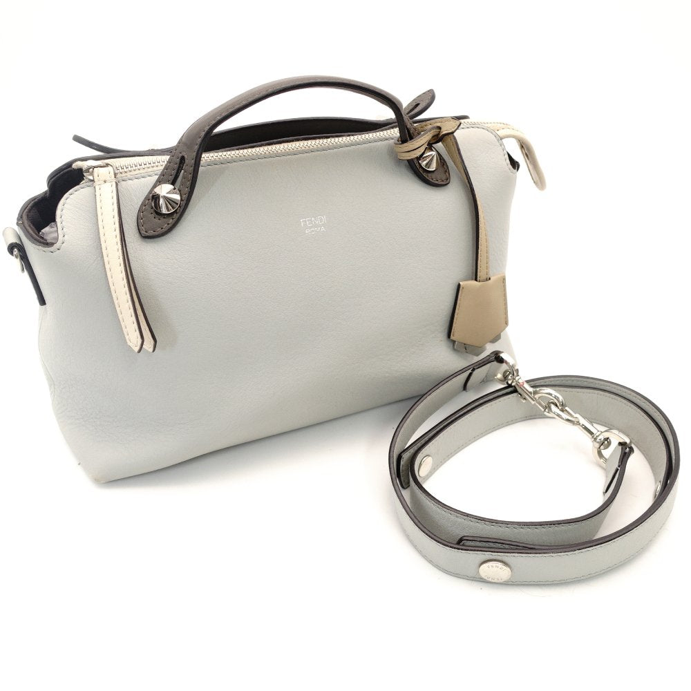FENDI By the Way Medium Gray × Beige Leather 2-Way Handbag Shoulder 7-10-642