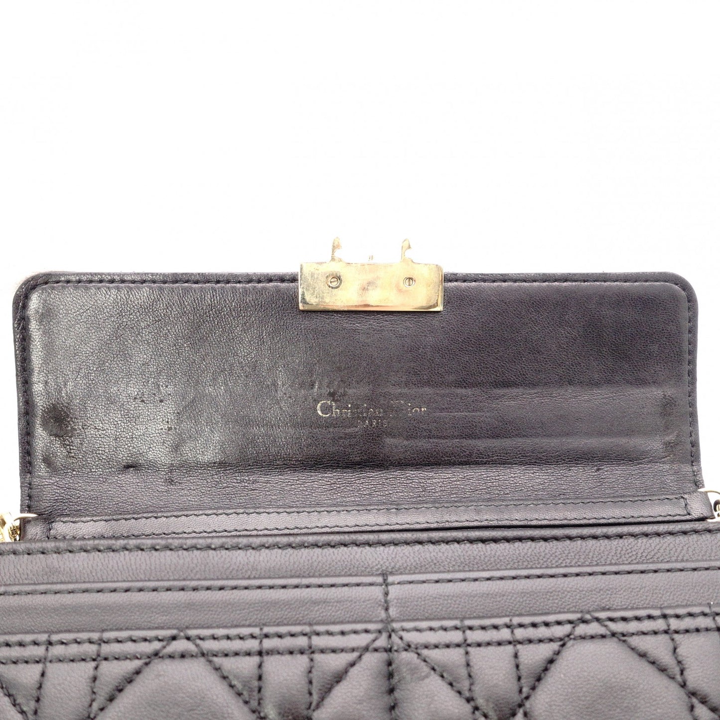 Christian Dior Miss Dior Chain Wallet, Long Wallet, Leather, Black with Gold Hardware