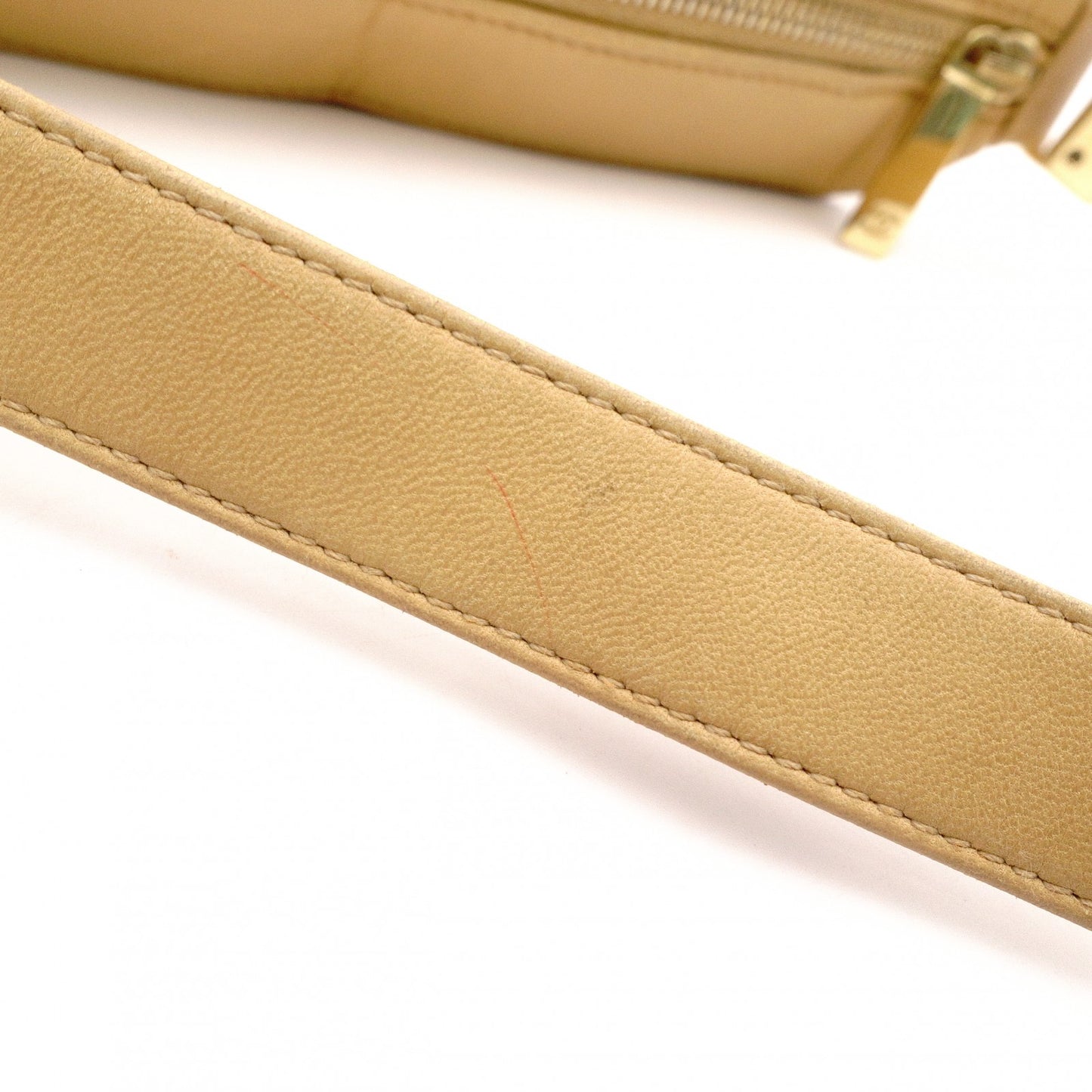 CHANEL Chocolate Bar Shoulder Bag, Leather, Beige, Vintage, Gold Hardware
