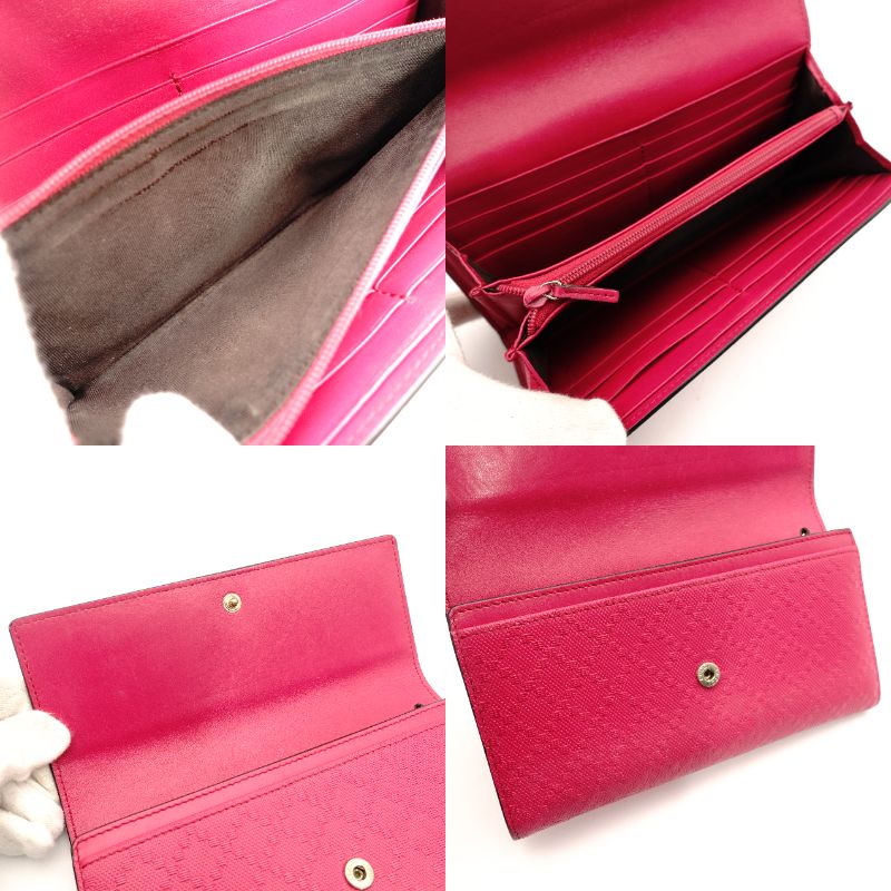 GUCCI Diamante Pink Leather Long Wallet with GG Logo, Box Included, Women's 7-10-919-2