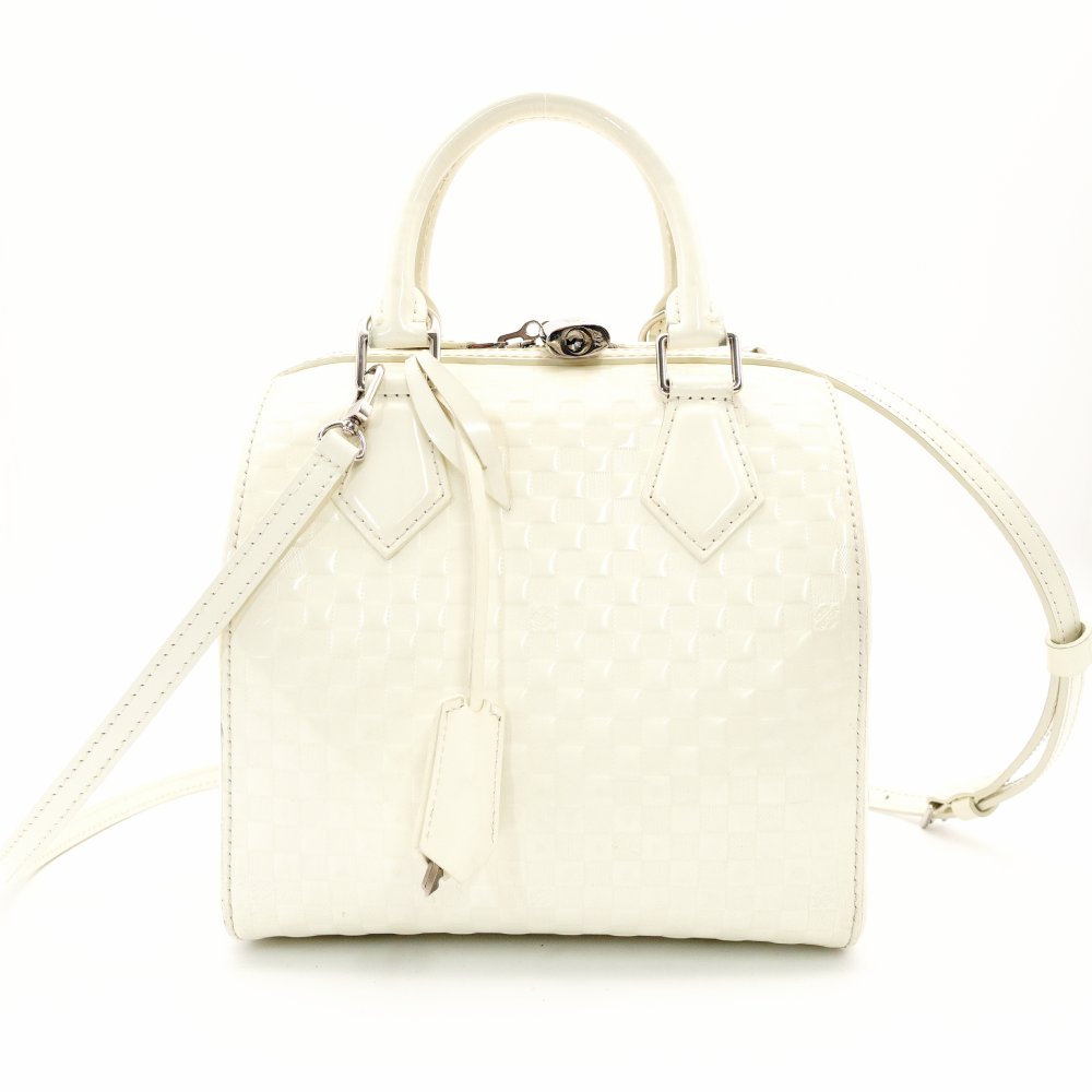 LOUIS VUITTON Damier Facet Speedy Cube PM White Patent Leather White Handbag 2-Way 7-5-685