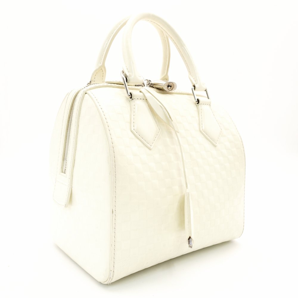 LOUIS VUITTON Damier Facet Speedy Cube PM White Patent Leather White Handbag 2-Way 7-5-685
