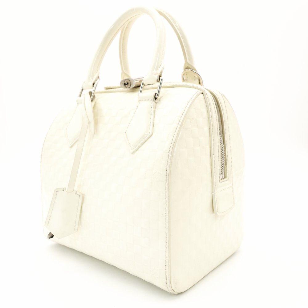 LOUIS VUITTON Damier Facet Speedy Cube PM White Patent Leather White Handbag 2-Way 7-5-685