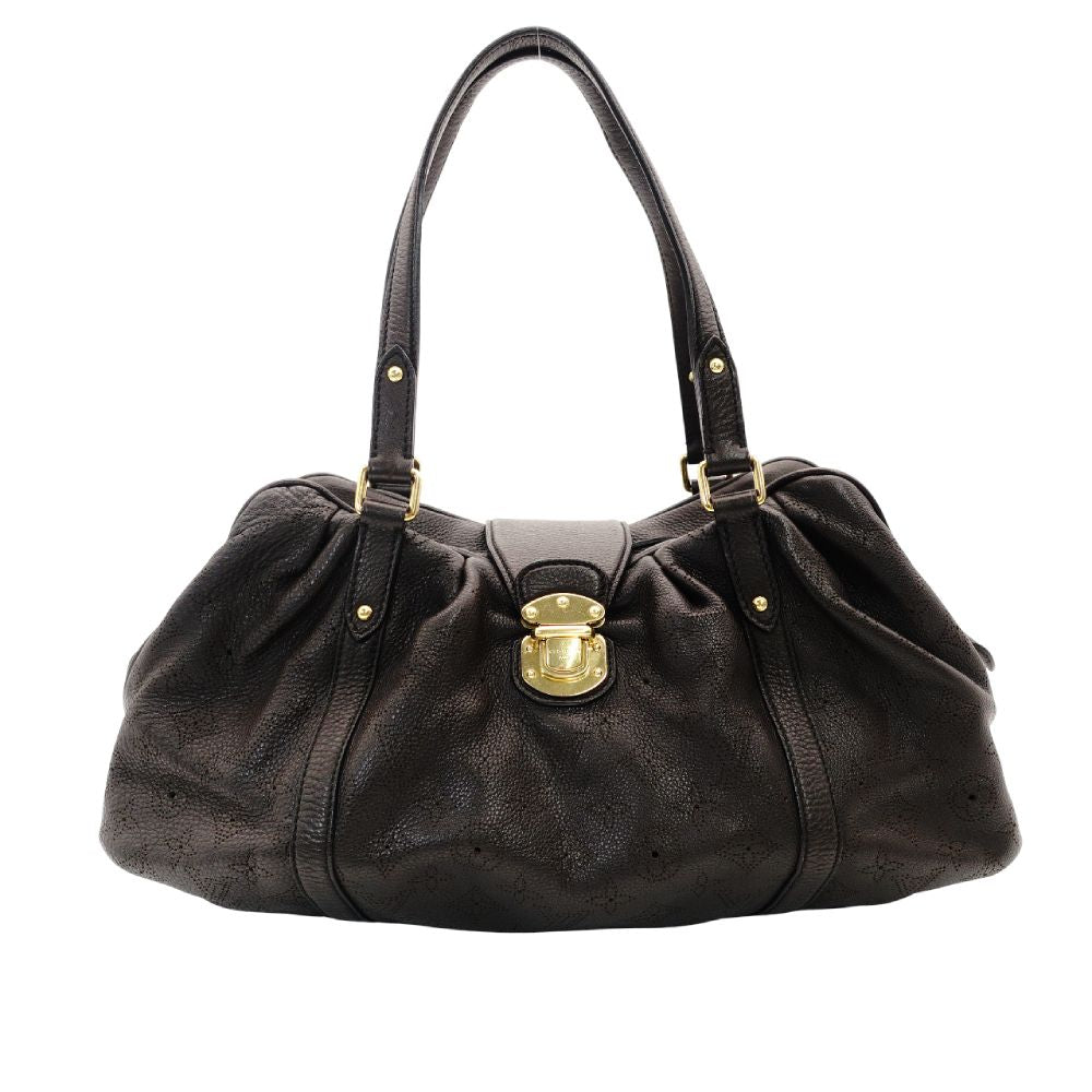 Louis Vuitton Mahina PM Shoulder Bag Brown Leather Tote Gold Hardware Logo Brown 7-9-573