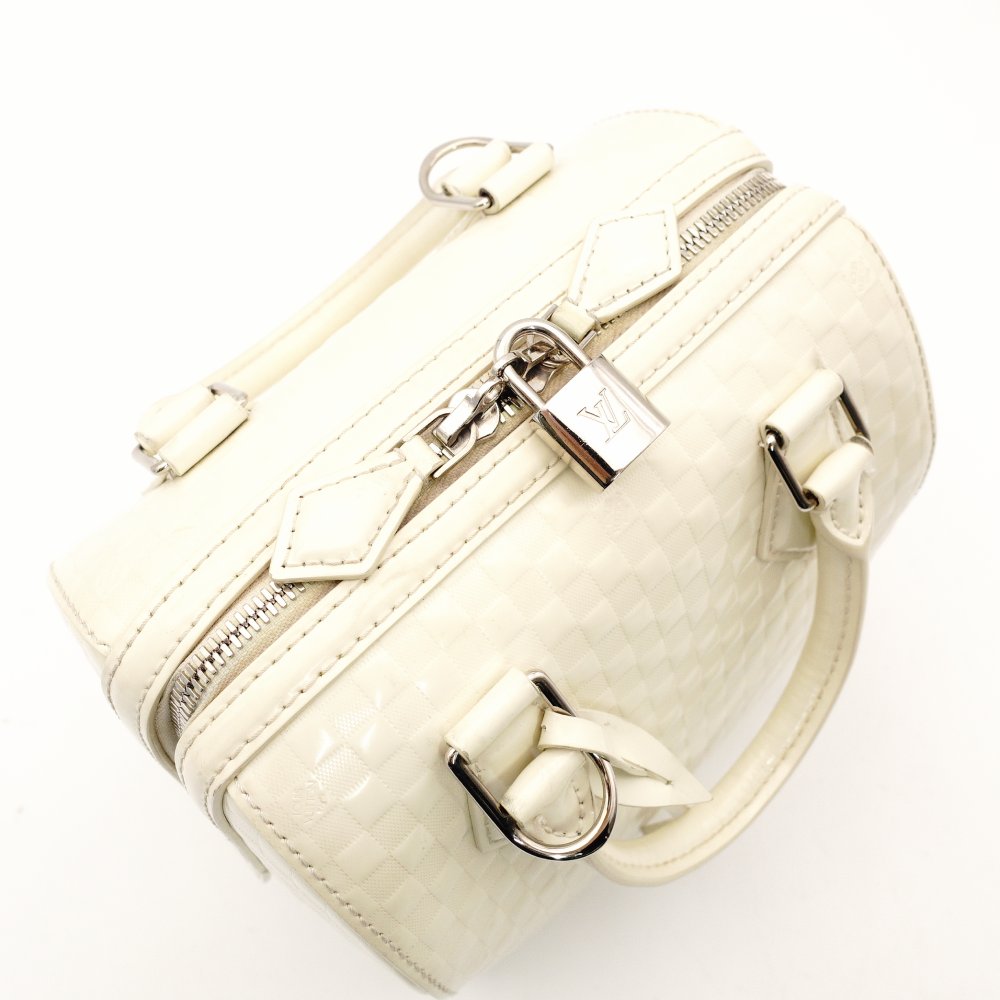 LOUIS VUITTON Damier Facet Speedy Cube PM White Patent Leather White Handbag 2-Way 7-5-685