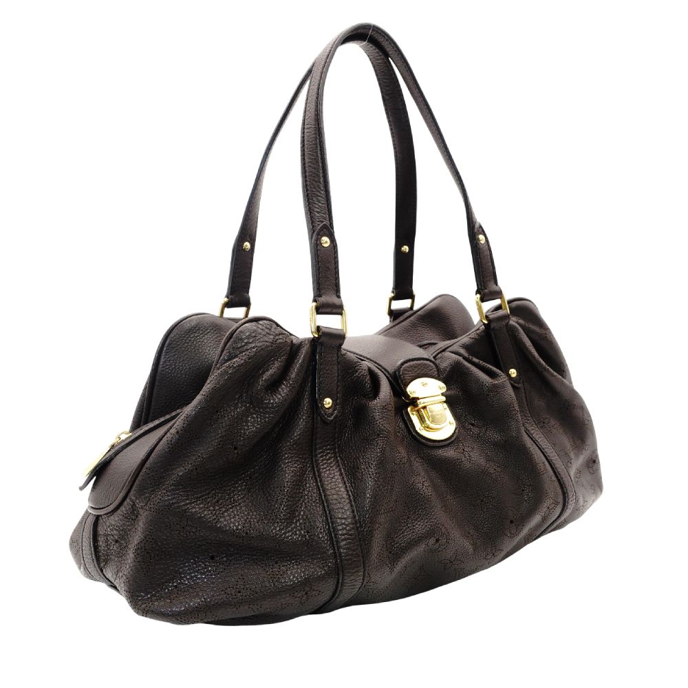 Louis Vuitton Mahina PM Shoulder Bag Brown Leather Tote Gold Hardware Logo Brown 7-9-573