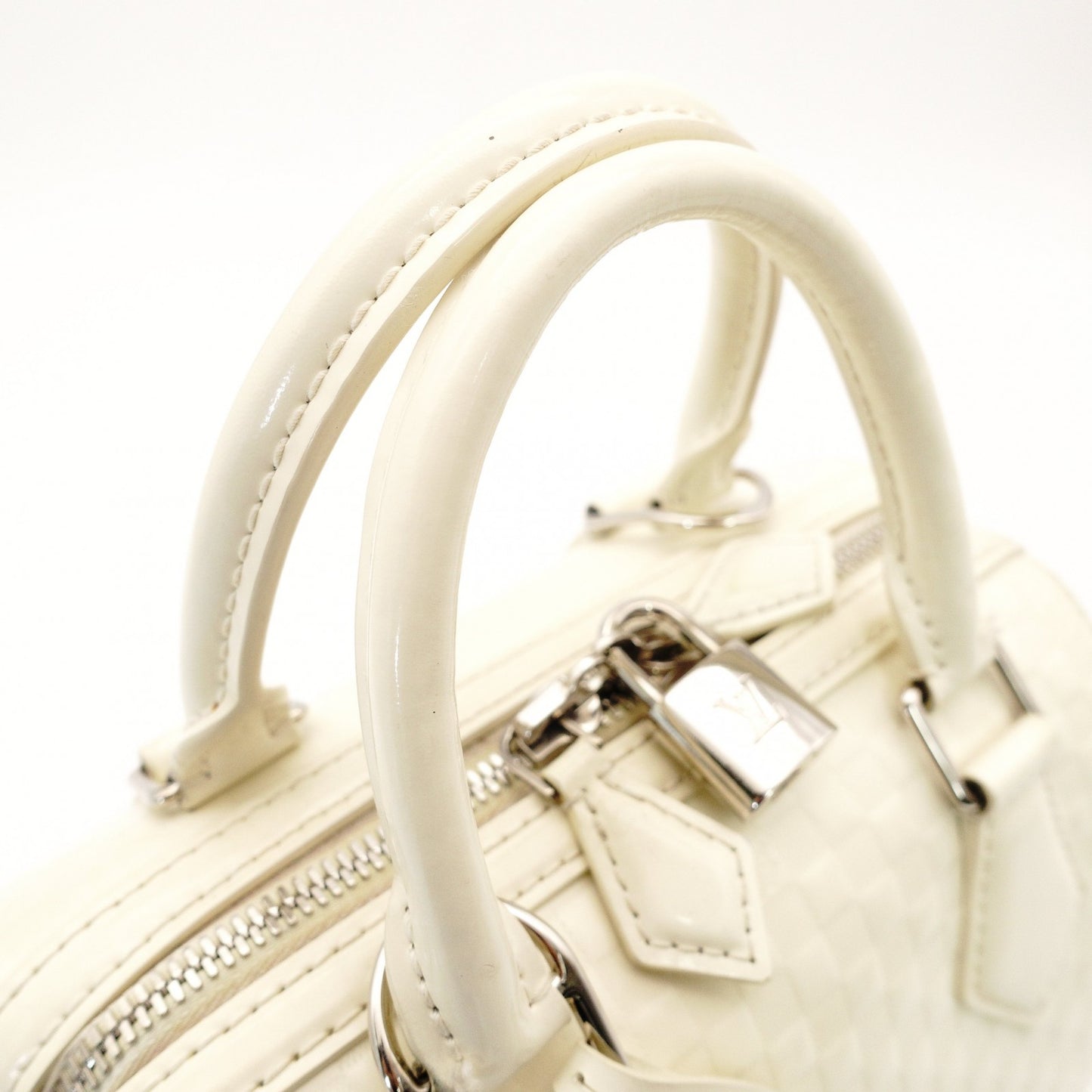 LOUIS VUITTON Damier Facet Speedy Cube PM White Patent Leather White Handbag 2-Way 7-5-685