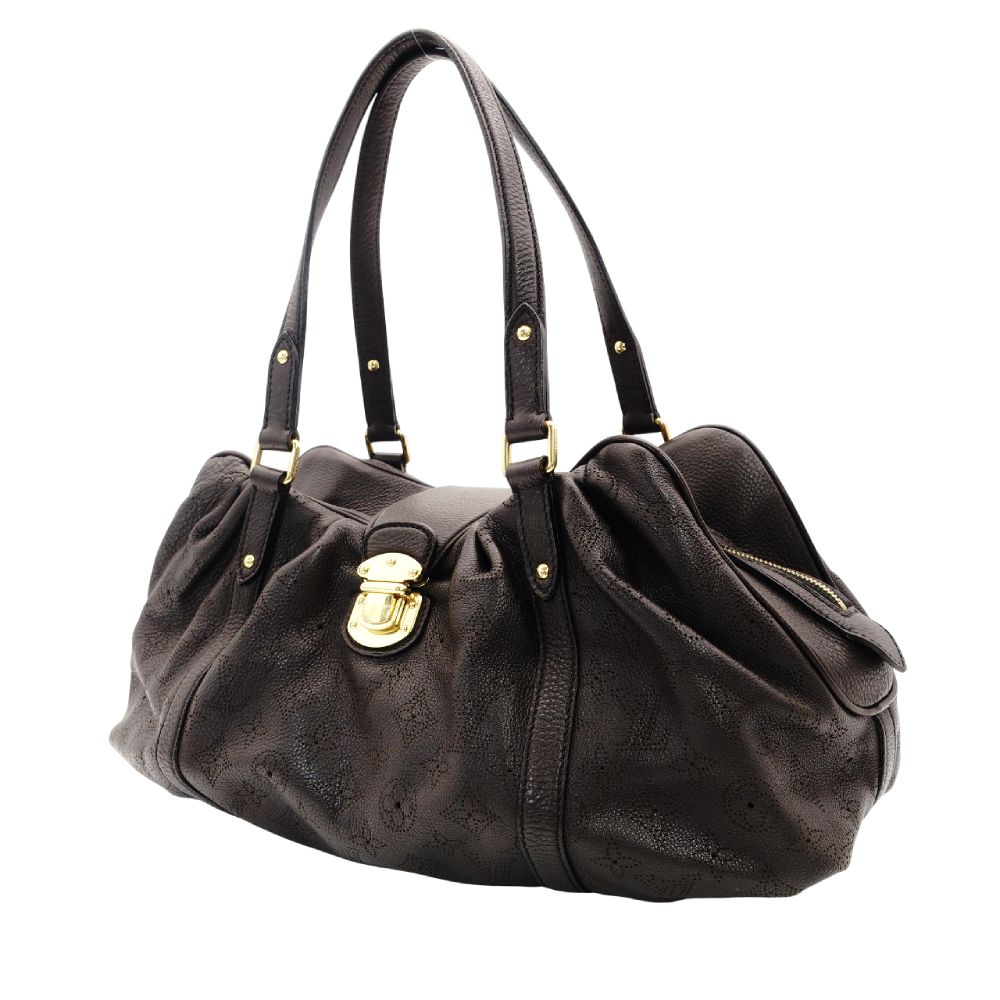 Louis Vuitton Mahina PM Shoulder Bag Brown Leather Tote Gold Hardware Logo Brown 7-9-573