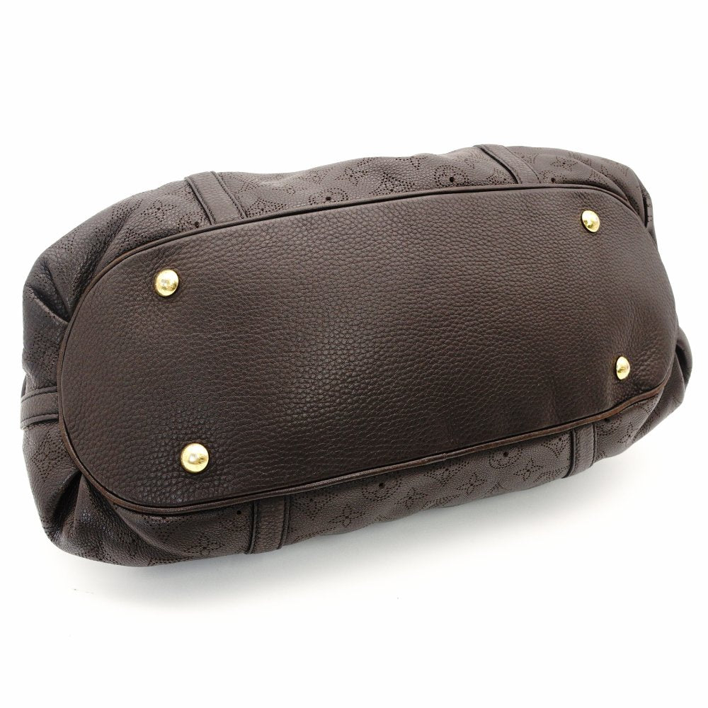 Louis Vuitton Mahina PM Shoulder Bag Brown Leather Tote Gold Hardware Logo Brown 7-9-573