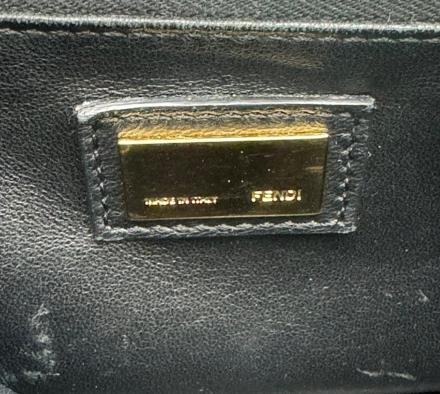 FENDI Mini Peekaboo Handbag Black Leather 2-Way Crossbody Black Gold Hardware 7-10-1013
