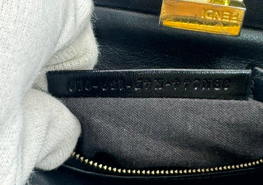 FENDI Mini Peekaboo Handbag Black Leather 2-Way Crossbody Black Gold Hardware 7-10-1013
