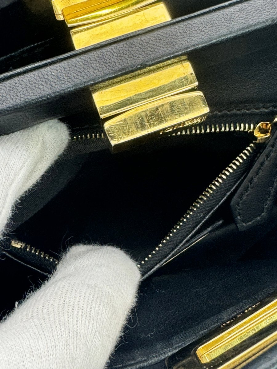 FENDI Mini Peekaboo Handbag Black Leather 2-Way Crossbody Black Gold Hardware 7-10-1013