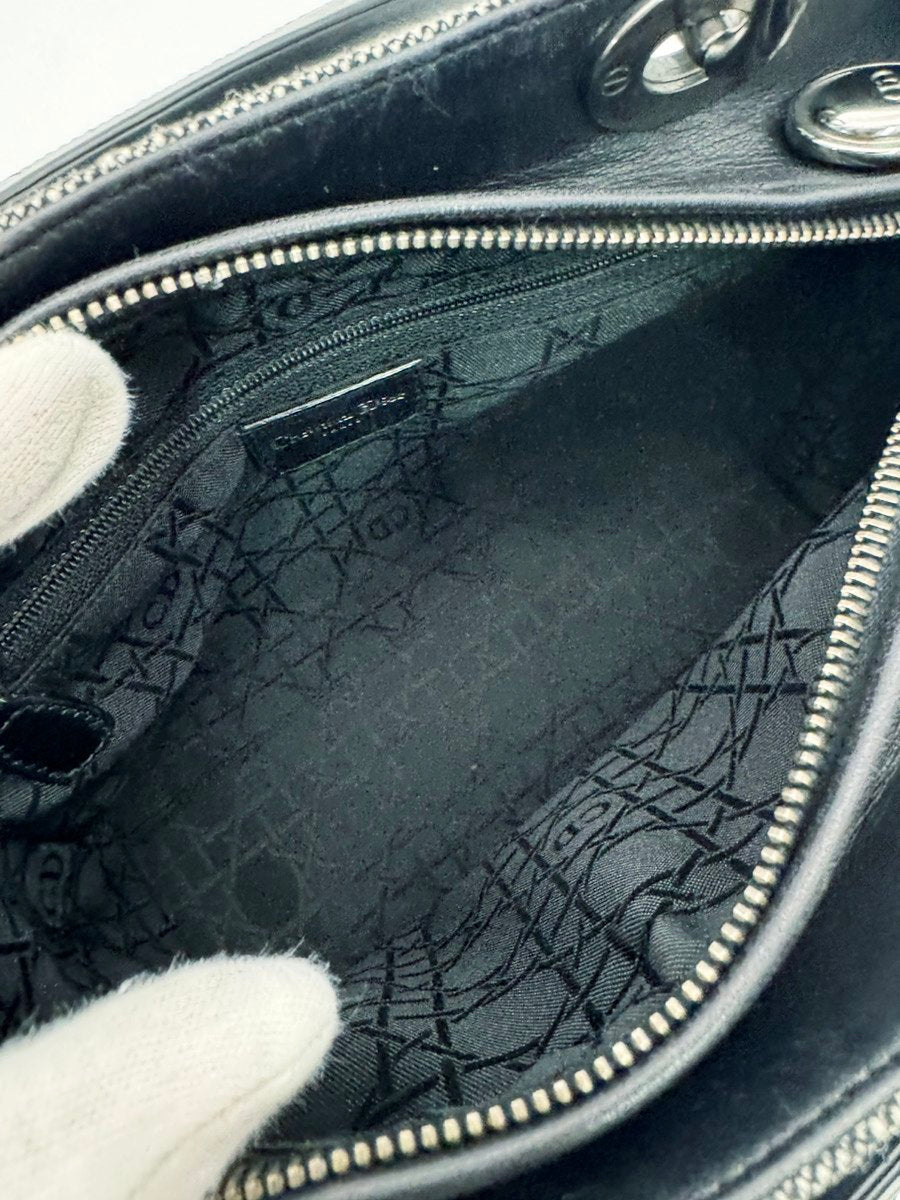 Christian Dior Lady Dior Handbag Gray × Black Tweed R801622