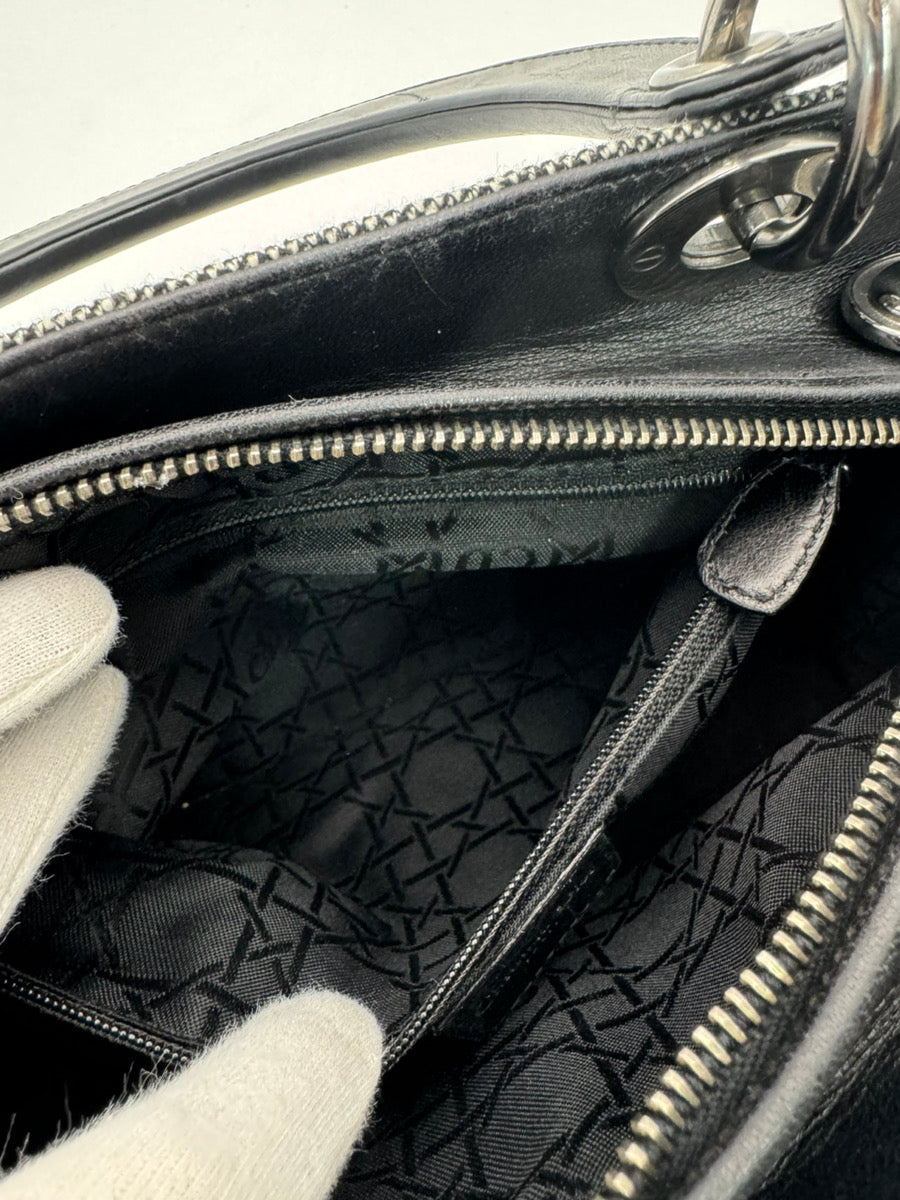Christian Dior Lady Dior Handbag Gray × Black Tweed R801622