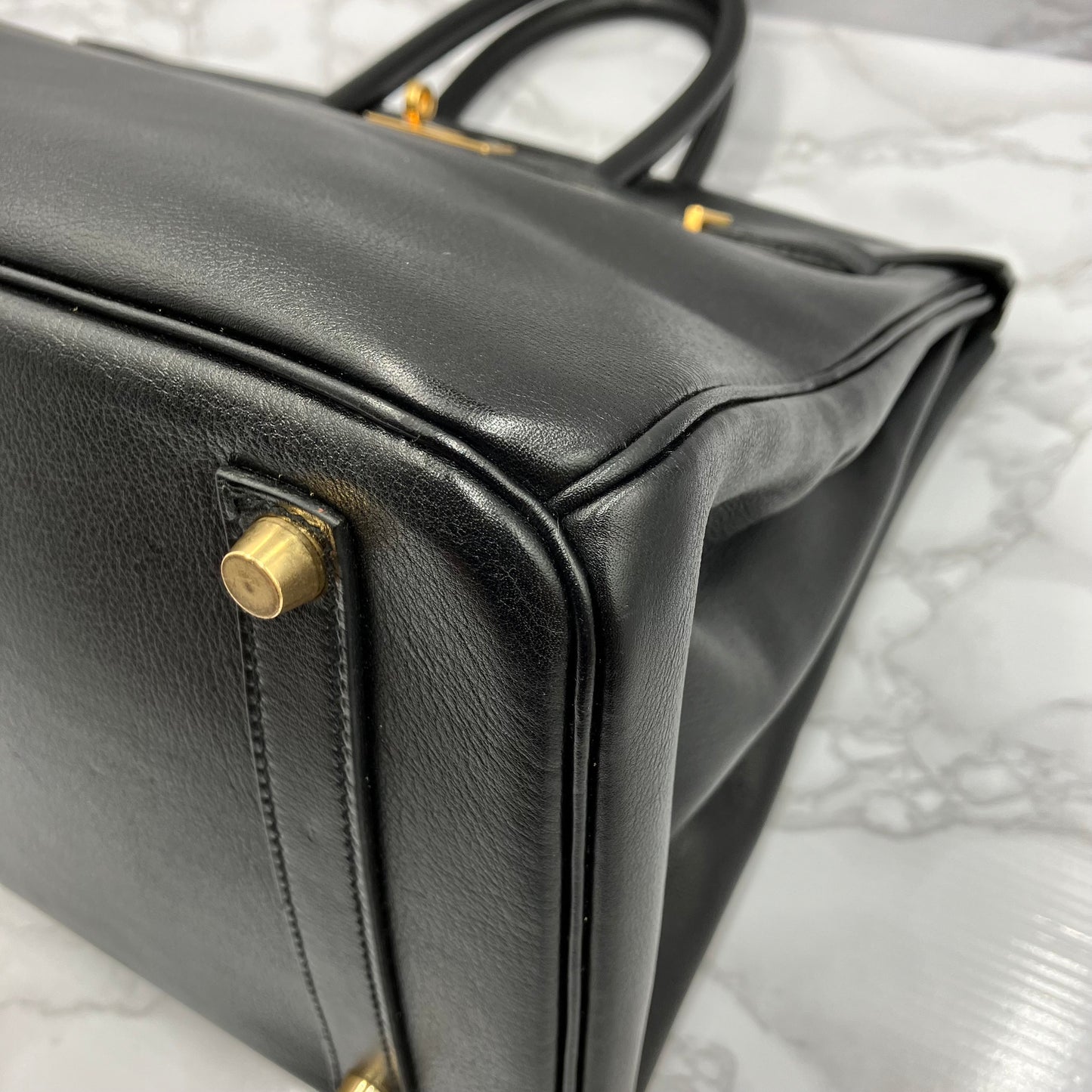 HERMES Birkin 35 Gulliver Leather □B 1998 Black Gold Hardware