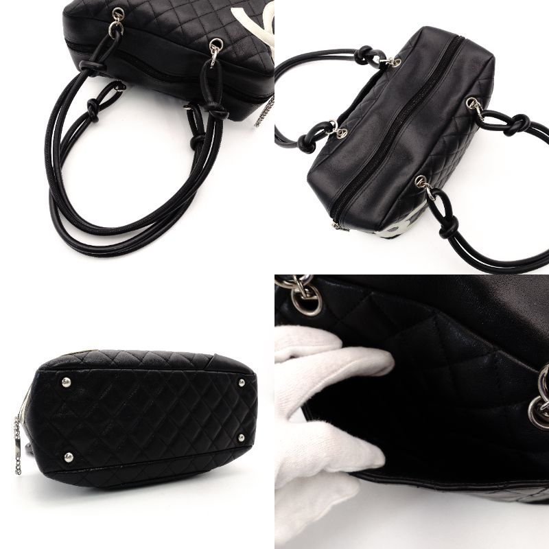 CHANEL Cambon Line Bowling Bag Shoulder Bag Black Leather Lambskin Black CC Logo