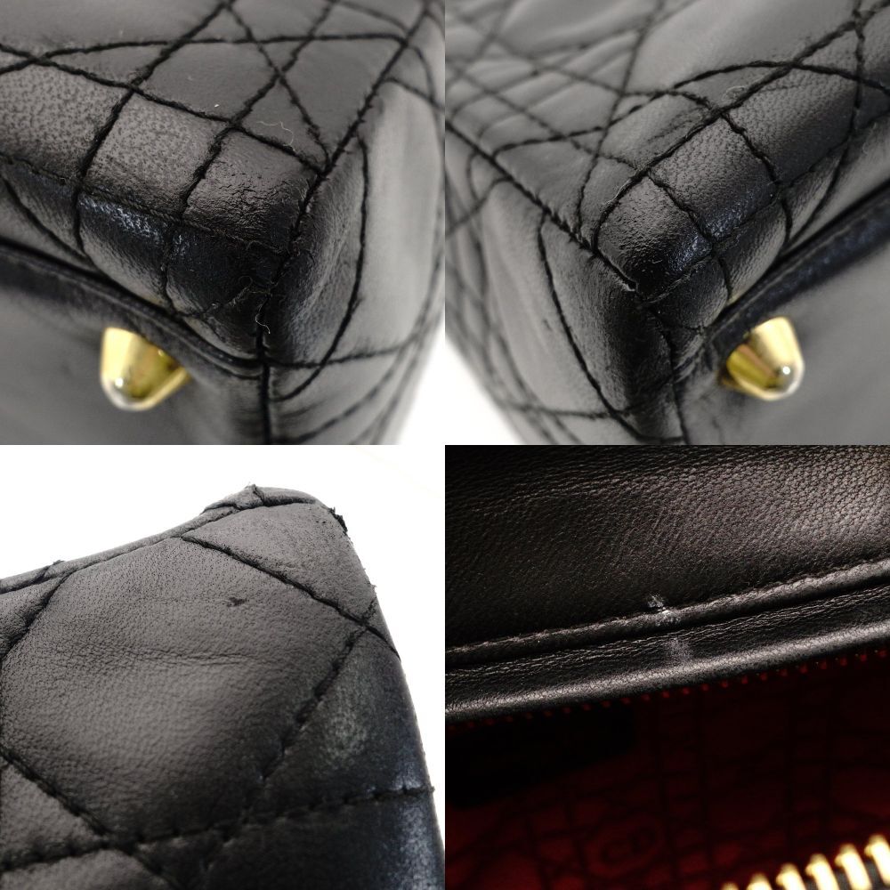 Christian Dior Lady Dior Medium Black Handbag Leather Gold Hardware Black 7-10-501