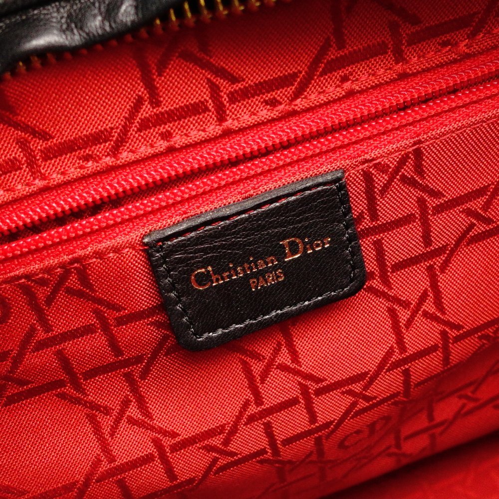 Christian Dior Lady Dior Medium Black Handbag Leather Gold Hardware Black 7-10-501