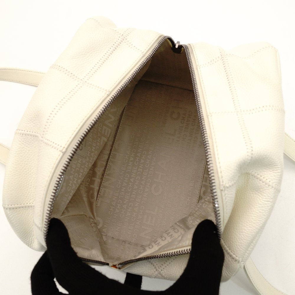 CHANEL Chocolate Bar Shoulder Bag Caviar Leather White Tote Silver Hardware Stitching 7-9-588