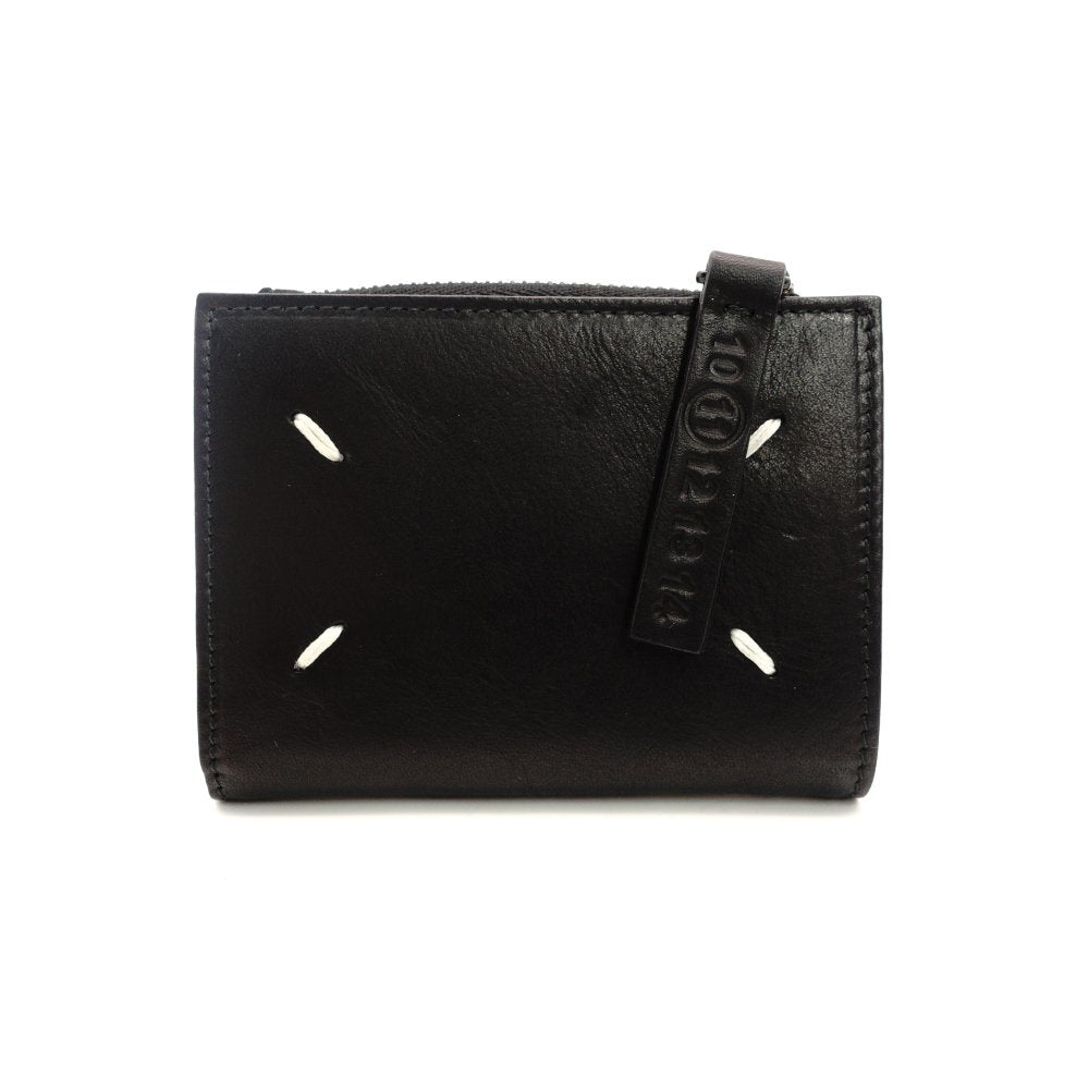Maison Margiela 4-Stitch Leather Coin Case Black Mini Wallet Foldable Wallet 7-10-855