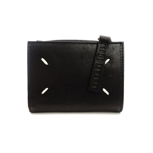 Maison Margiela 4-Stitch Leather Coin Case Black Mini Wallet Foldable Wallet 7-10-855