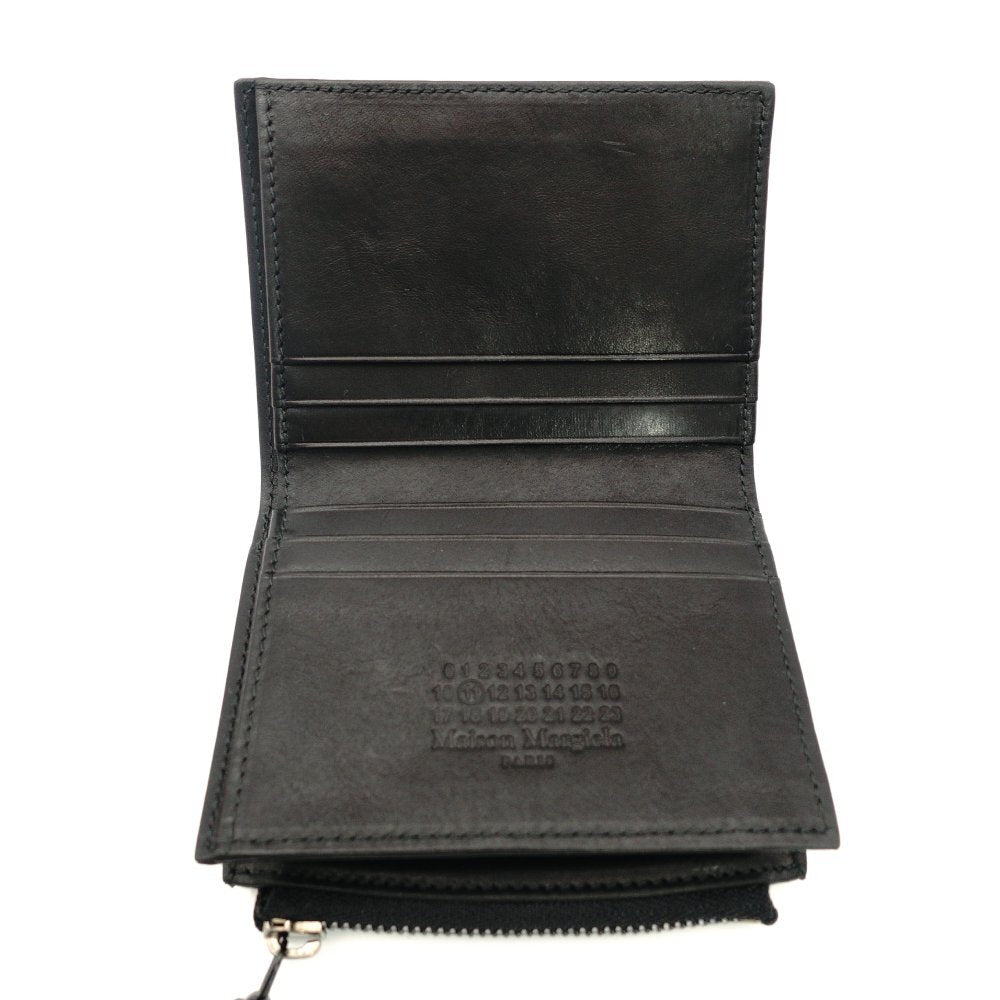Maison Margiela 4-Stitch Leather Coin Case Black Mini Wallet Foldable Wallet 7-10-855