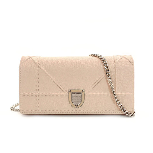 Christian Dior Diorama Chain Wallet Shoulder Bag Light Pink Leather Silver Hardware 7-9-196