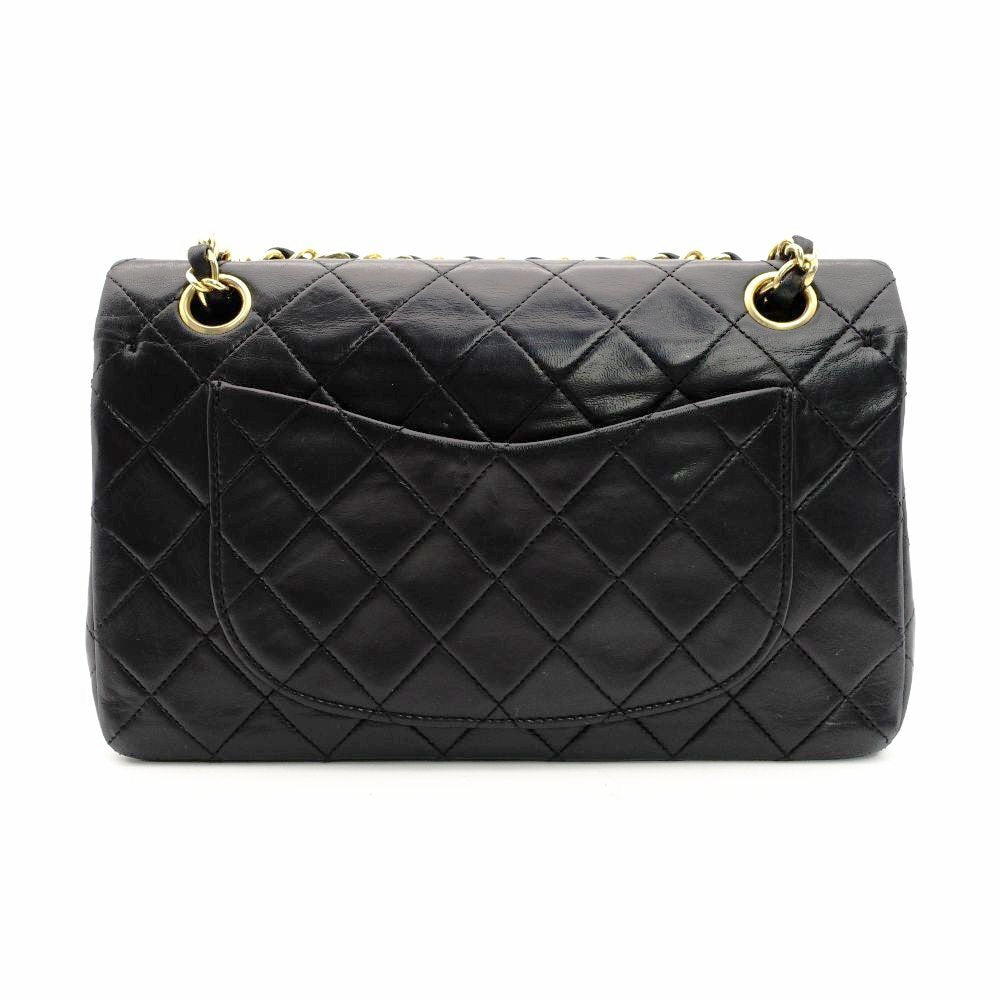 CHANEL Matelassé 23 Small Double Flap Classic Chain Shoulder Bag Black Lambskin Black Gold Hardware 7-9-115