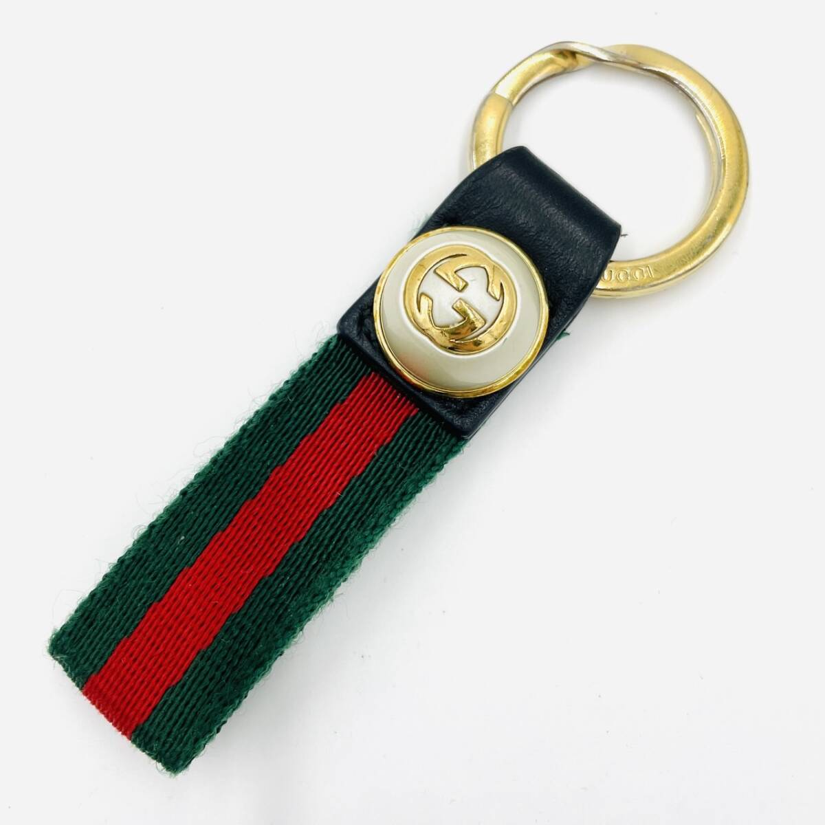 GUCCI Key Charm Sherry Line Key Holder Black Logo Leather Keyring Excellent Condition 7-2-128