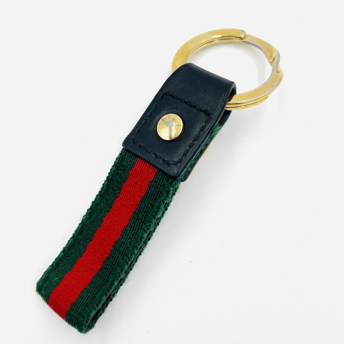 GUCCI Key Charm Sherry Line Key Holder Black Logo Leather Keyring Excellent Condition 7-2-128