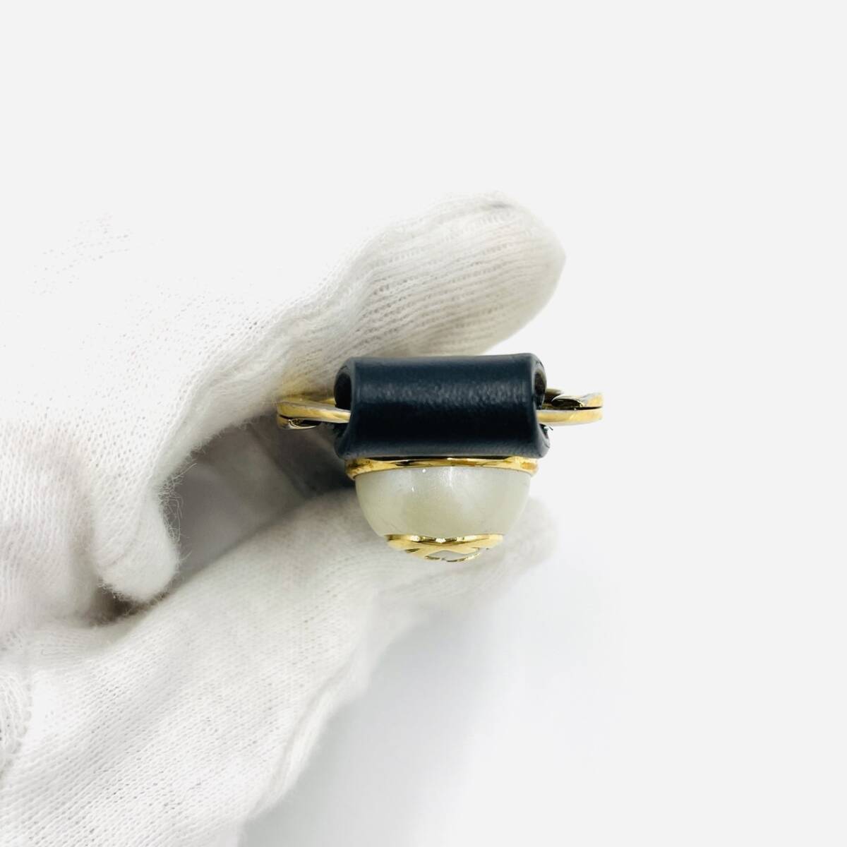 GUCCI Key Charm Sherry Line Key Holder Black Logo Leather Keyring Excellent Condition 7-2-128