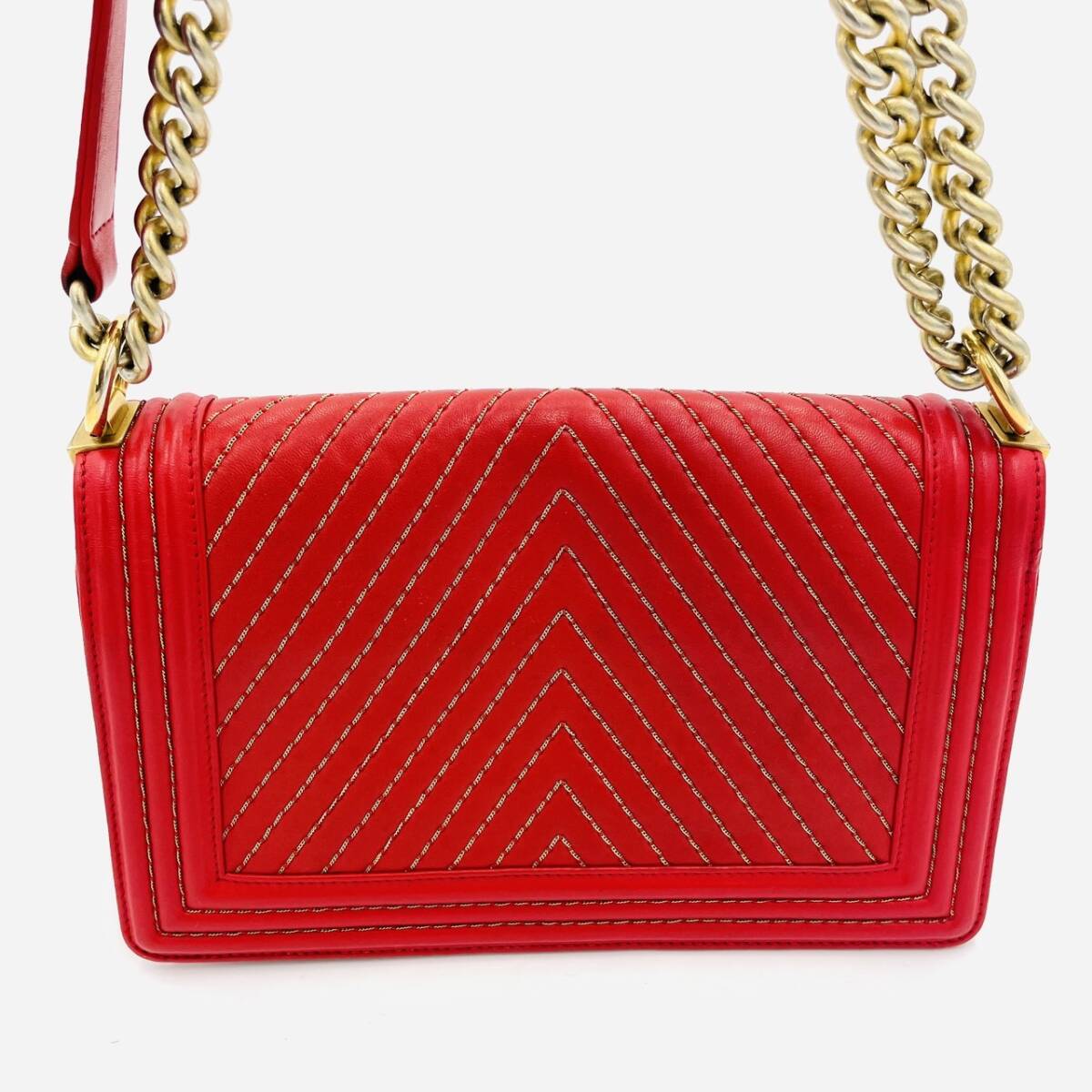 CHANEL Boy Chanel Leather 2-Way Red Shoulder Bag Red Women's Simple 7-3-431