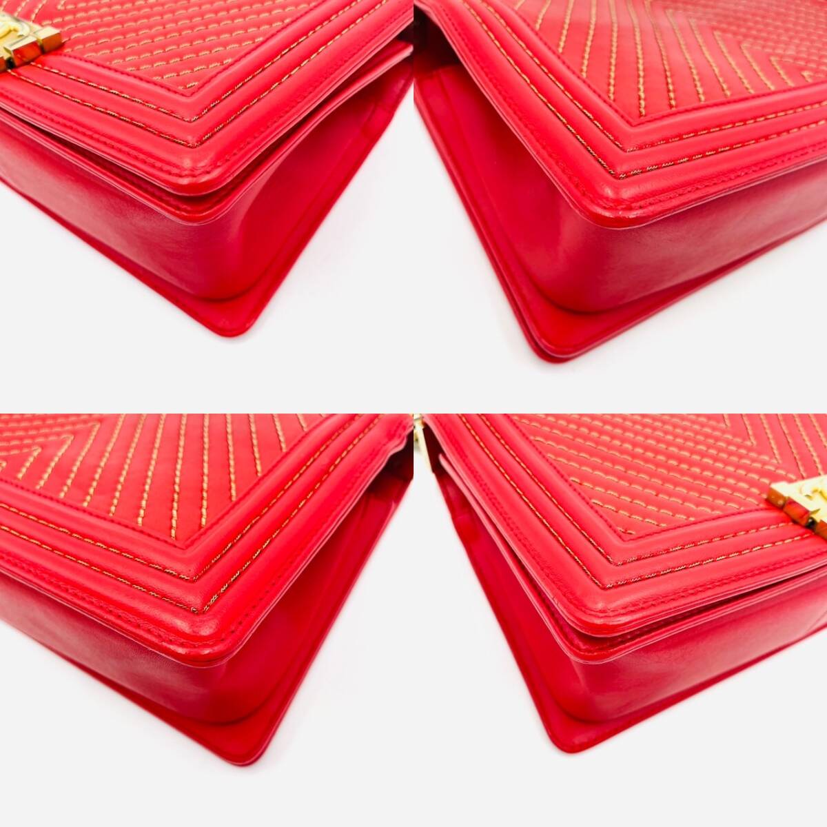 CHANEL Boy Chanel Leather 2-Way Red Shoulder Bag Red Women's Simple 7-3-431