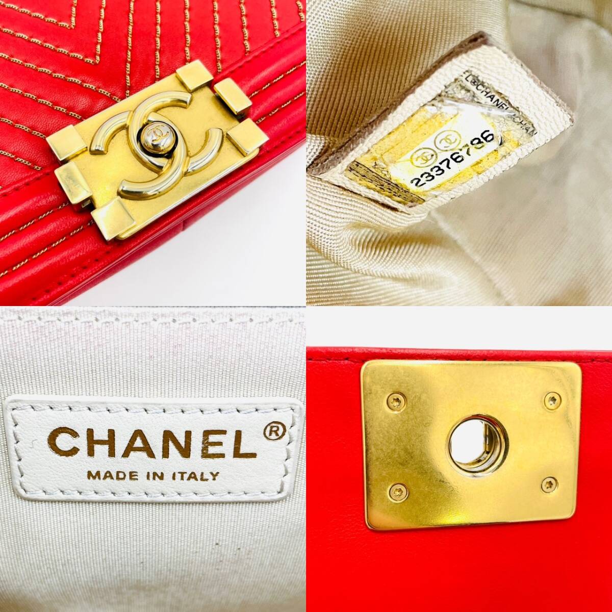 CHANEL Boy Chanel Leather 2-Way Red Shoulder Bag Red Women's Simple 7-3-431