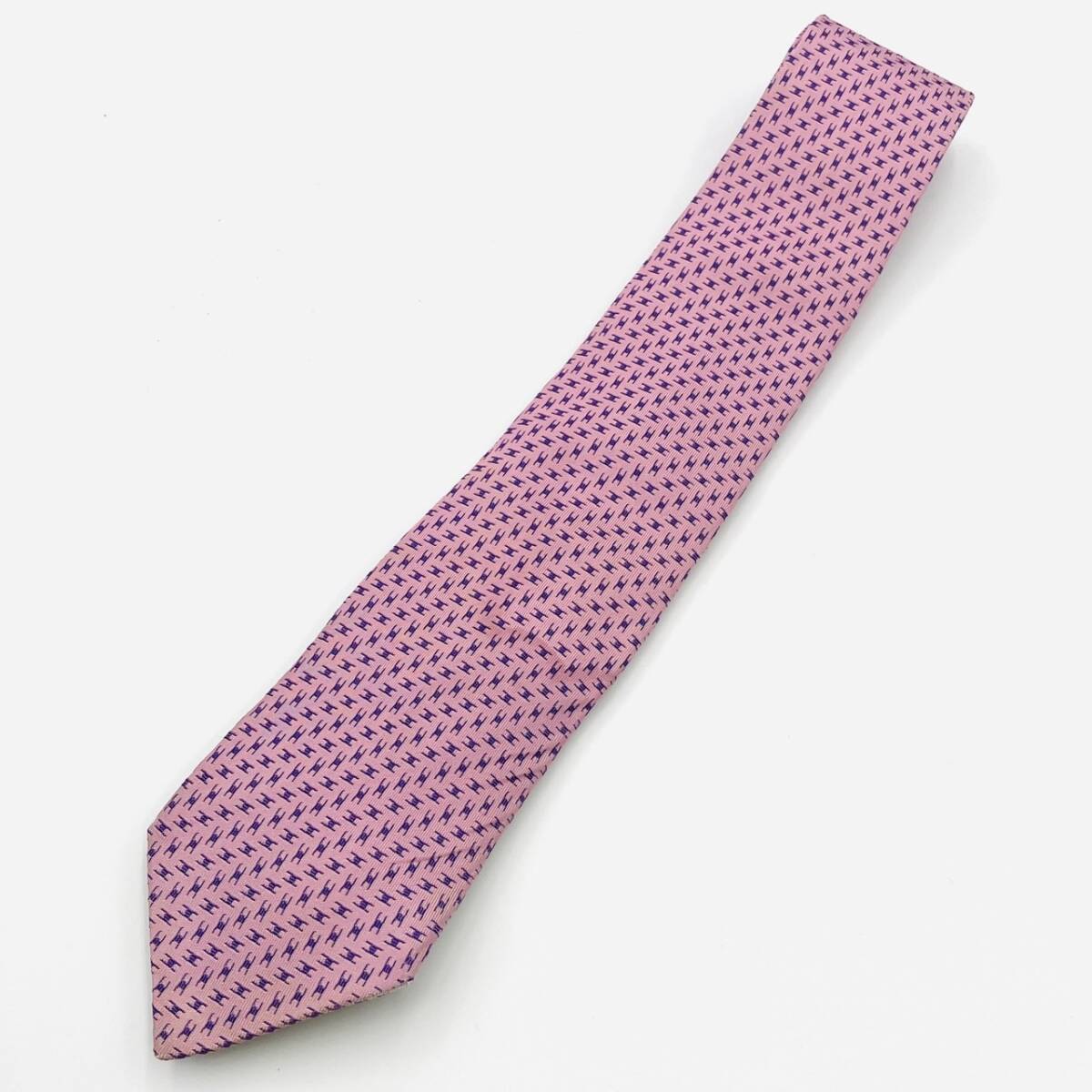 HERMES Tie Pink 100% Silk H Logo Men's Tie 7-4-284-3