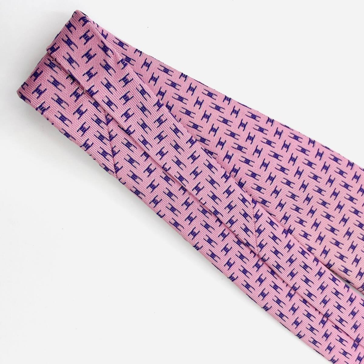 HERMES Tie Pink 100% Silk H Logo Men's Tie 7-4-284-3