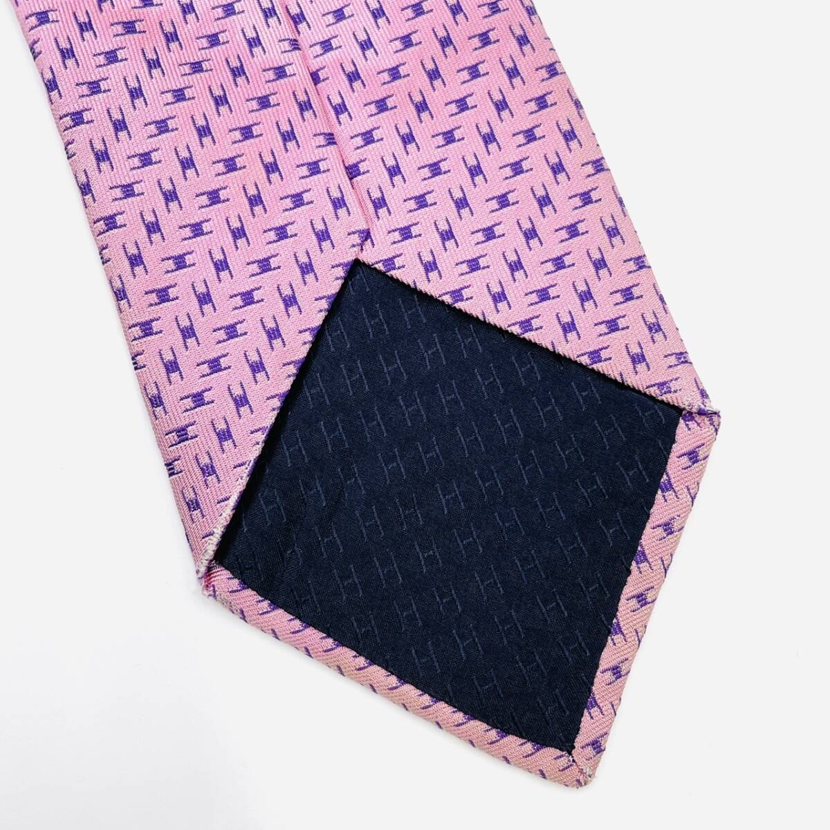 HERMES Tie Pink 100% Silk H Logo Men's Tie 7-4-284-3