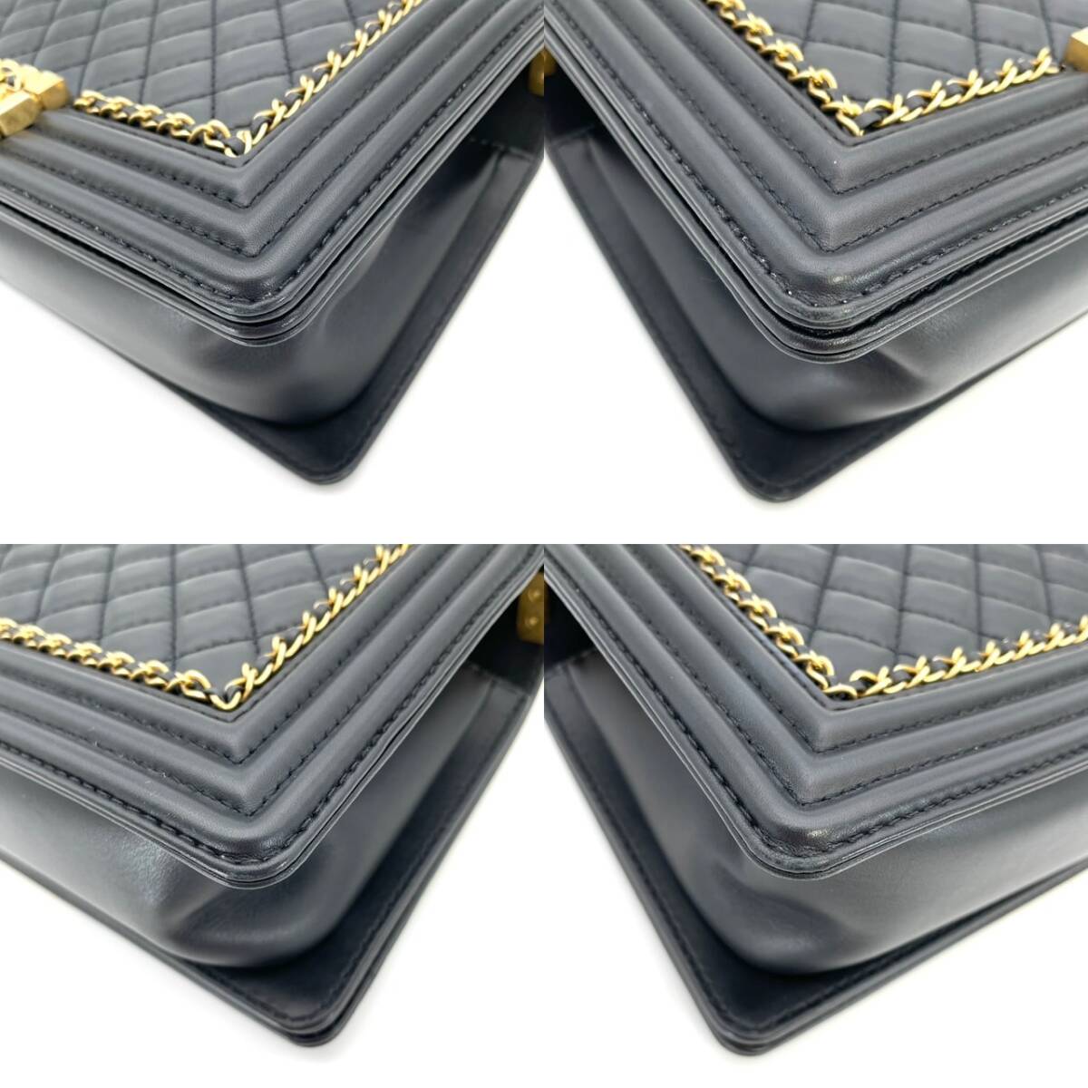 CHANEL Boy Chanel Lambskin Black × Gold Gold Hardware Leather Chain Shoulder Bag 7-5-658